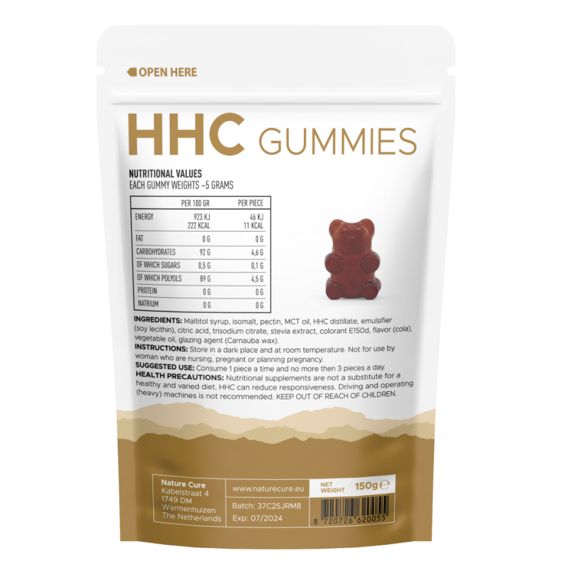 Nature cure HHC gummy bears VEGAN Sugar free, 750 mg (30 pcs x 25 mg), 150 g