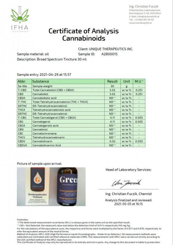Green Pharmaceutics Laaja-alainen tinktuura, 5 %, 1500 mg CBD, 30 ml