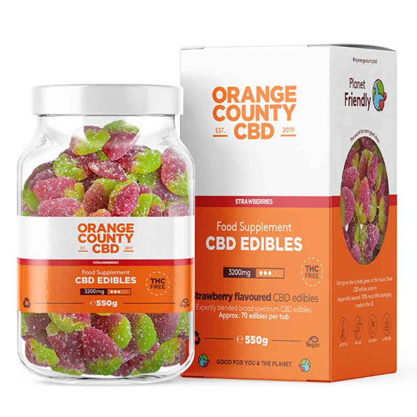 Orange County CBD Gummies Strawberries, 70 sztuk, 3200 mg CBD, 550 g
