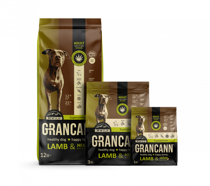 Grancann Lamb & Hemp seeds - Konopljina hrana za srednje velike in velike pasme, 12kg