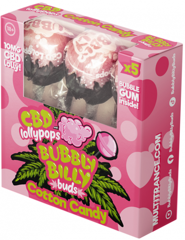 Bubbly Billy Buds 10 mg CBD Cotton Candy Lollies with Bubblegum Inside – Gift Box (5 Lollies)