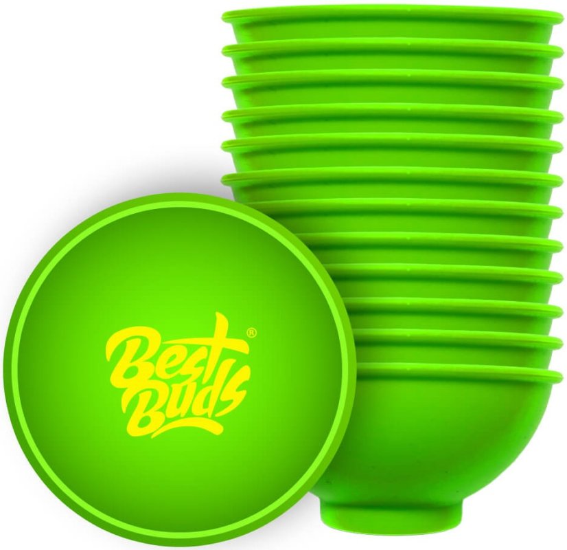 Best Buds Tigela de mistura de silicone 7 cm, verde com logotipo amarelo