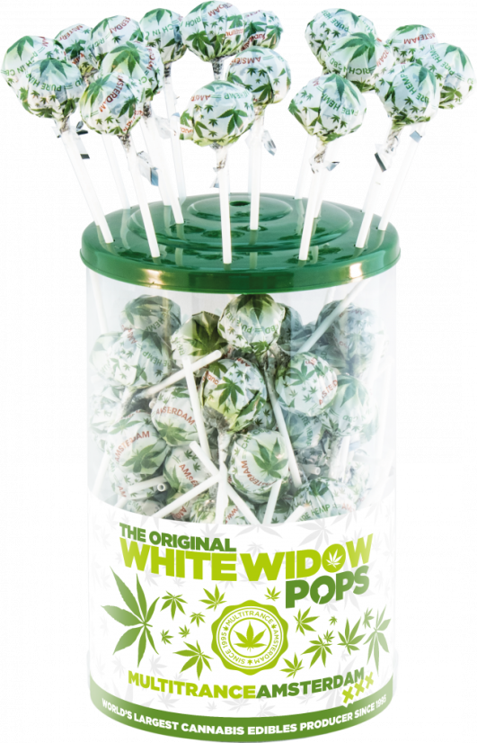 Cannabis White Widow Pops – Display konténer (100 nyalóka)