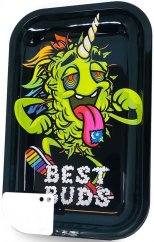 Best Buds Bandeja enrollable de metal grande LSD con tarjeta magnética para molinillo