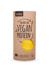 Purasana Vegan Protein MIX BIO 400g chuối-vani (đậu Hà Lan, gạo, bí ngô, hướng dương, cây gai dầu)