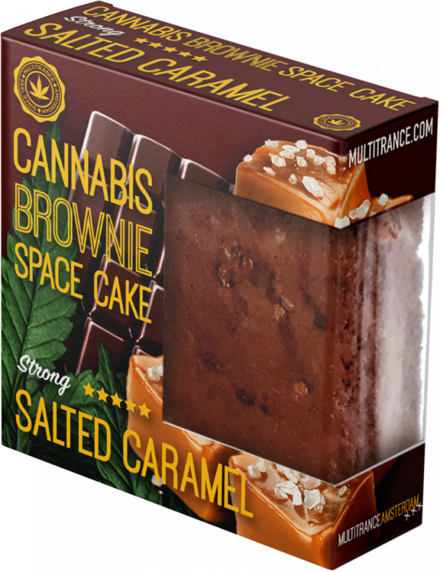 Paquete Deluxe de Brownie de Caramelo Salado con Cannabis (Fuerte Sabor Sativa) - Caja (24 paquetes)