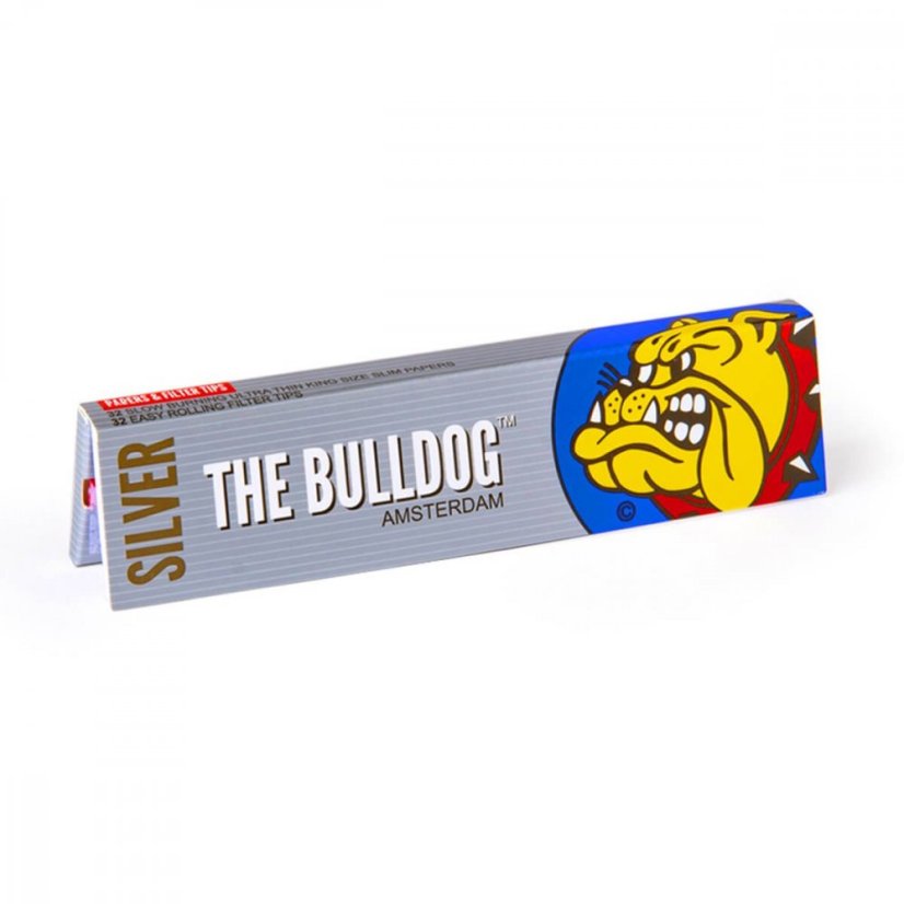 The Bulldog Originalt sølv king-size slankt rullepapir + tips
