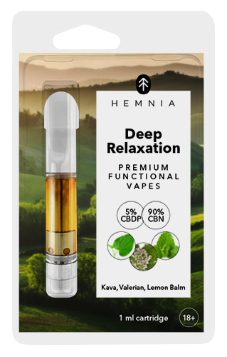 Hemnia Deep Relaxation - Cartridge, 5 % CBDP, 90 % CBN, kava kava, kozlík, meduňka, 1 ml