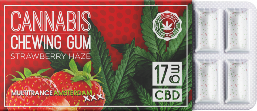 Жувальна гумка Cannabis Strawberry (17 мг CBD), 24 коробки на дисплеї