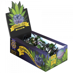 Sucettes Cannabis Blueberry Haze – Carton de présentation (70 sucettes)