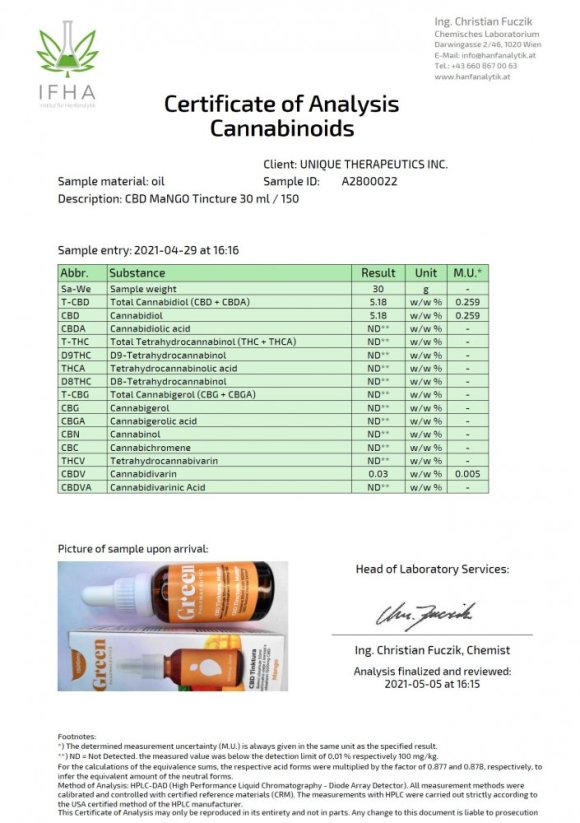 Green Pharmaceutics CBD მანგოს ნაყენი - 5 %, 1500 მგ, 30 მლ