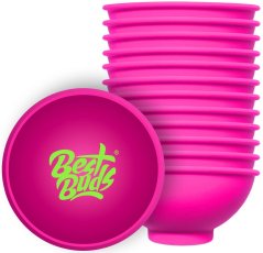 Best Buds Tigela de mistura de silicone 7 cm, rosa com logotipo verde