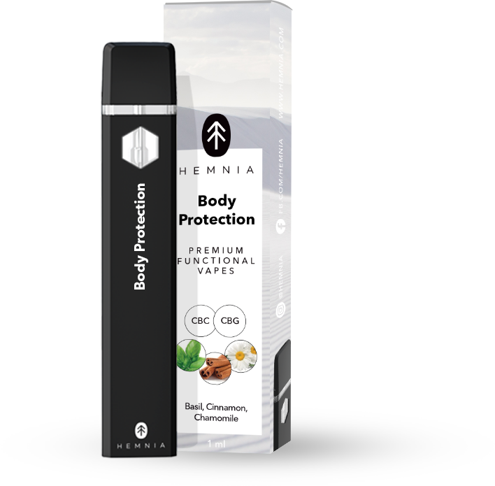 Hemnia Premium Functional CBC and CBG Vape Pen Body Protection - 20 % CBC, 75 % CBG, busuioc, scortisoara, musetel, 1ml