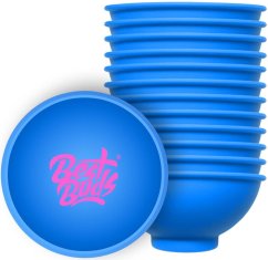 Best Buds Silikone røreskål 7 cm, blå med lyserødt logo