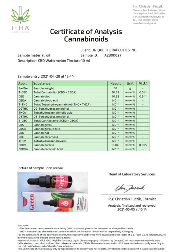 Tintura de melancia com CBD da Green Pharmaceutics - 10%, 1000 mg, 10 ml