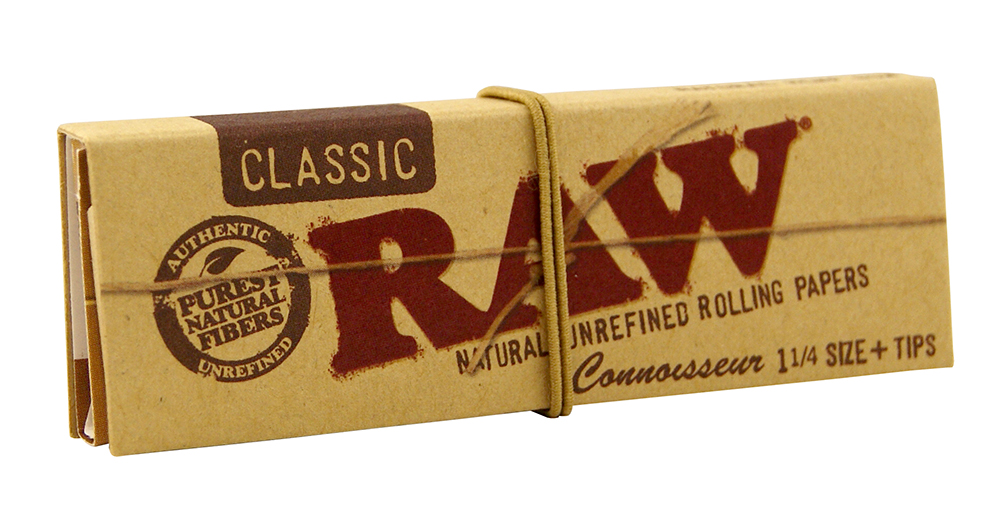 RAW Cartine classiche corte da Connoisseur, non sbiancate, misura 1 ¼ +  filtri - 24 pcs scatola