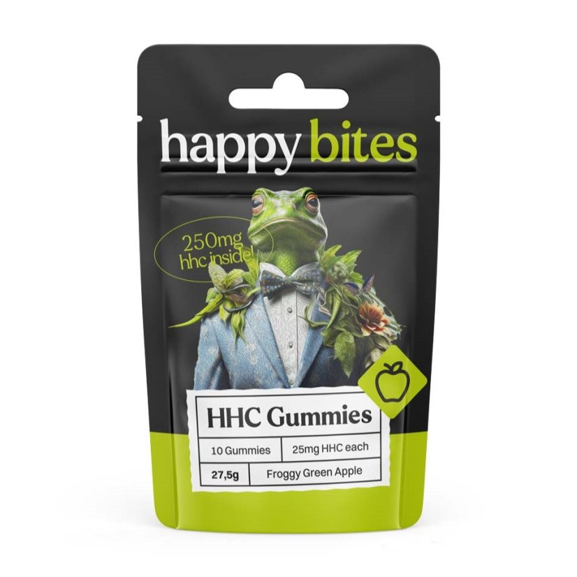 Happy Bites HHC Gummies Táo xanh ếch, 10 miếng x 25 mg, 250 mg