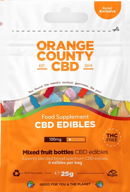 Orange County CBD flesjes, mini grab bag, 100 mg CBD, 6 stuks, 25 g