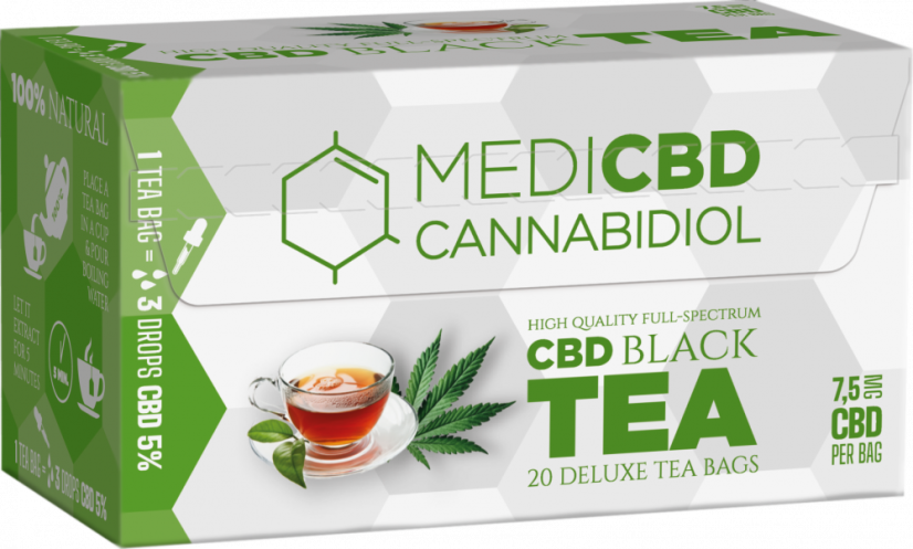 MediCBD Čierny čaj (balenie 20 čajových vrecúšok), 7,5 mg CBD