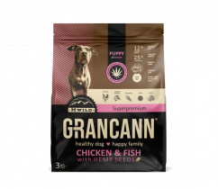 Grancann ქათამი და თევზი კანაფის თესლით - კანაფის საკვები ყველა ჯიშის ლეკვებისთვის, 3 კგ