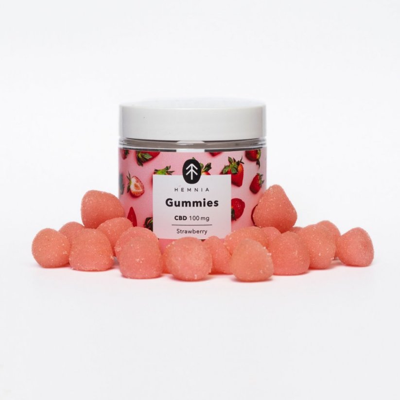 Hemnia CBD Gummies, Sur Jordbær, 100mg CBD, 20 stk x 5mg, 45g