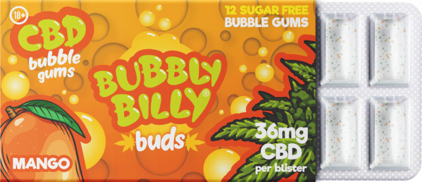 Bubbly Billy Buds košļājamā gumija ar mango garšu (36 mg CBD)