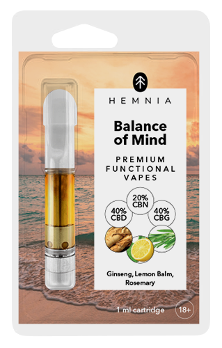 Hemnia Cartridge Balance of Mind - 40 % CBD, 40 % CBG, 20 % CBN, ginseng, lemon balm, rosemary, 1 ml