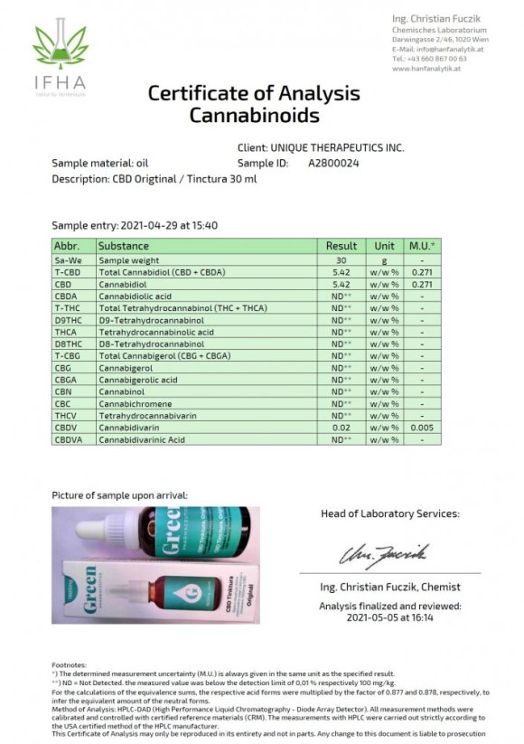 Green Pharmaceutics ЦБД оригинална тинктура - 5 %, 1500 мг, 30 мл