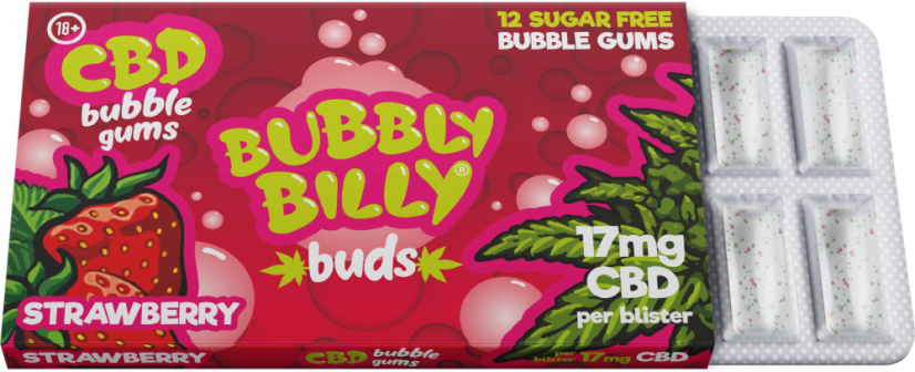 Bubbly Billy Buds Gumă de mestecat cu aromă de căpșuni (17 mg CBD)