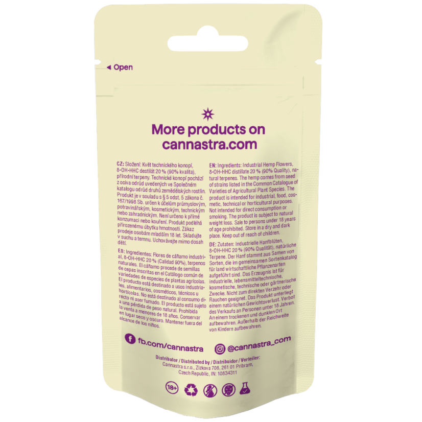 Cannastra 8-OH-HHC Flower Purple Boom 90 % kvalita, 1 g – 100 g