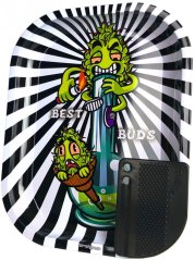 Best Buds Smoke Me Small Metal Rolling Plate with Magnetic Grinder Card