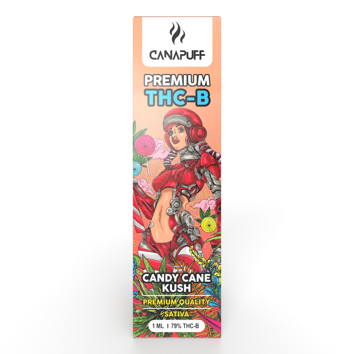 Caneta Vape descartável CanaPuff Candy Cane Kush, 79% THCB, 1 ml