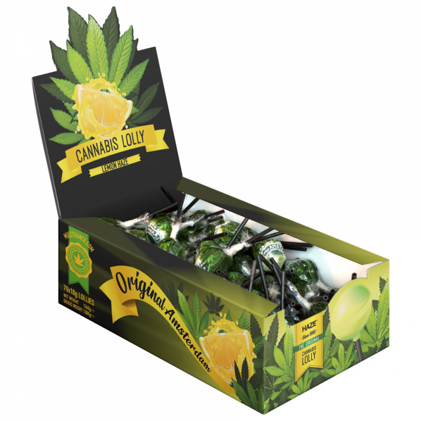 Cannabis Lemon Haze Lollies – Kijelző karton (70 nyalóka)
