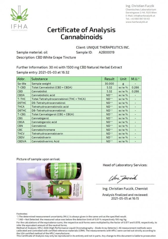 Green Pharmaceutics CDB blanco Uva Tintura - 5 %, 1500 mg., 30 ml
