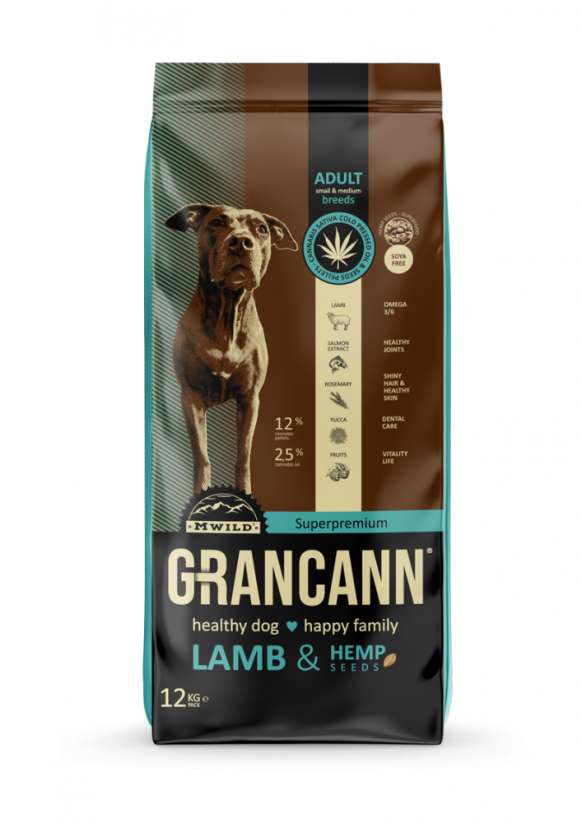 Grancann Lamb & Hemp seeds - Konopné krmivo pre malé a stredné plemená, 12kg