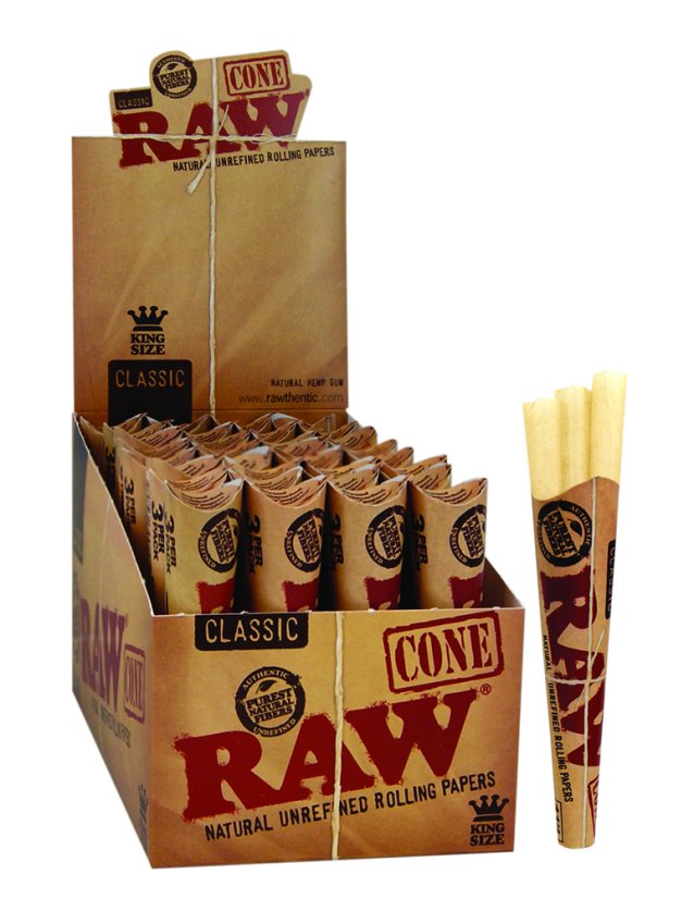 Raw Kingsize Cones Conos clásicos sin blanquear preenvasados (3 uds) - 32 paquetes / caja