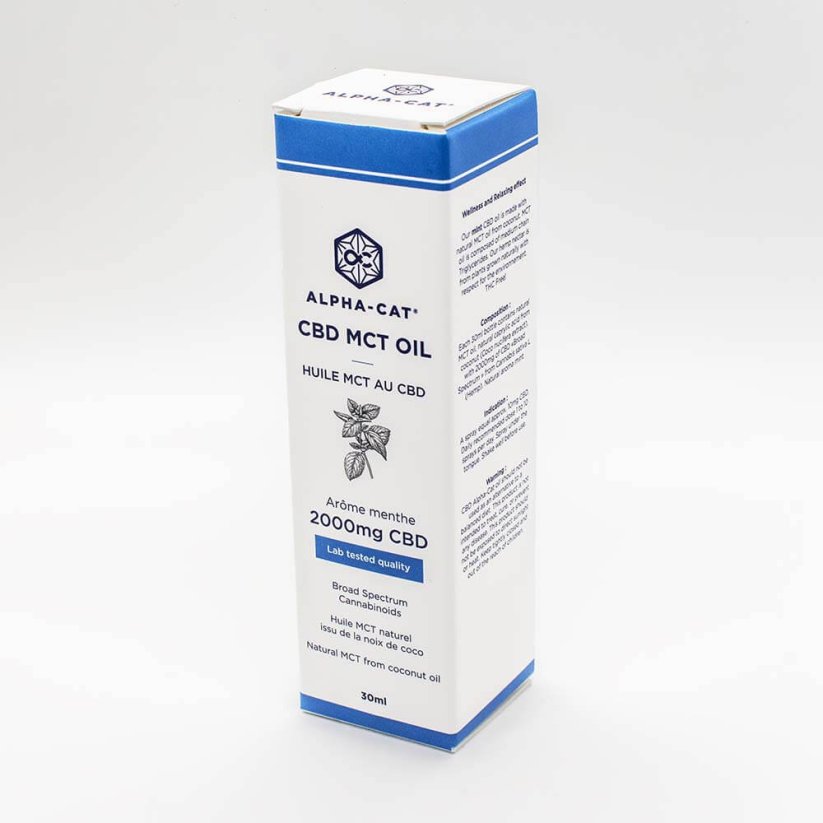 Alpha-Cat CBD Spray MCT ქოქოსის ზეთი პიტნით, 20%, 2000 მგ, 30 მლ