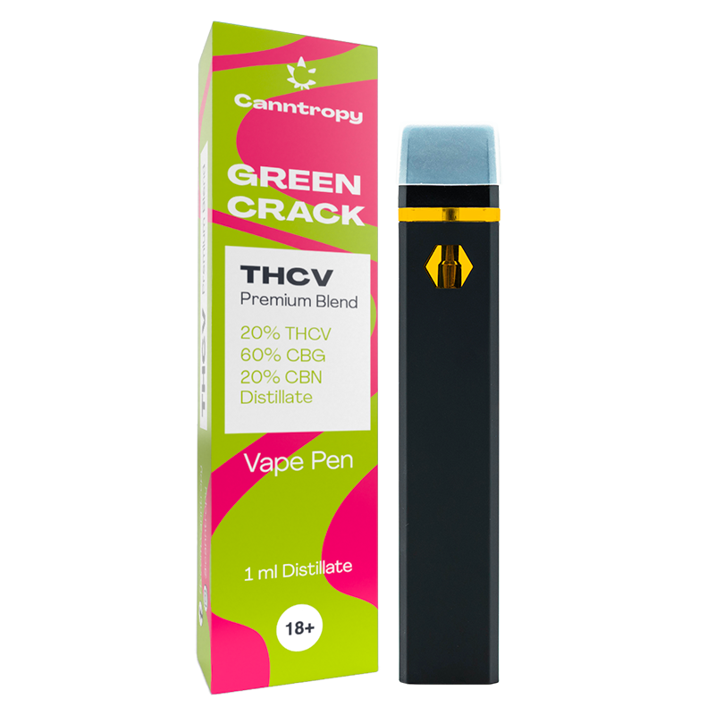 Canntropy THCV Vape Pen მწვანე ბზარი, 20 % THCV, 60 % CBG, 20 % CBN, 1 მლ