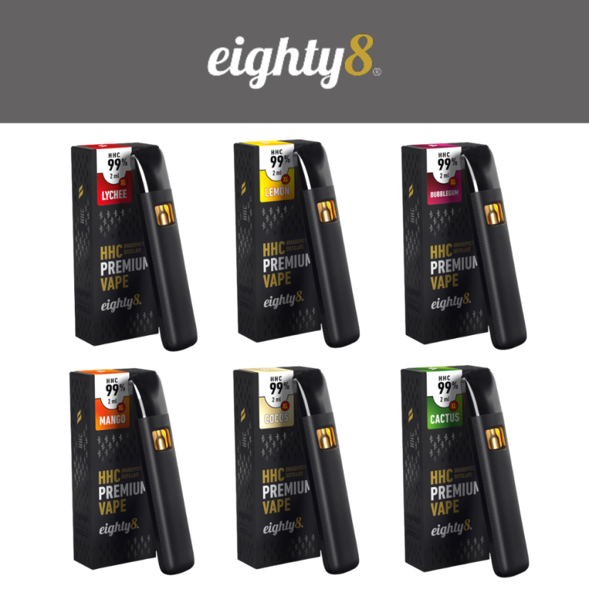 Eighty8 HHC Vapes, 99 % HHC, All in One Set - 8 saveurs x 2 ml