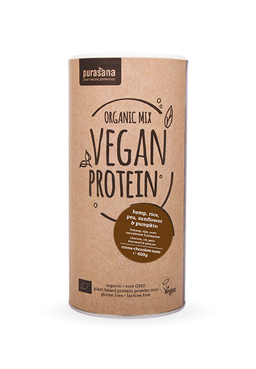 Purasana Vegan Protein MIX BIO 400g kakao-čokolada (grašak, riža, bundeva, suncokret, konoplja)