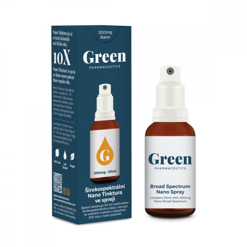 Green Pharmaceutics laajakirjoinen nanospray, 10%, 300 mg CBD, 30 ml, 30 ml