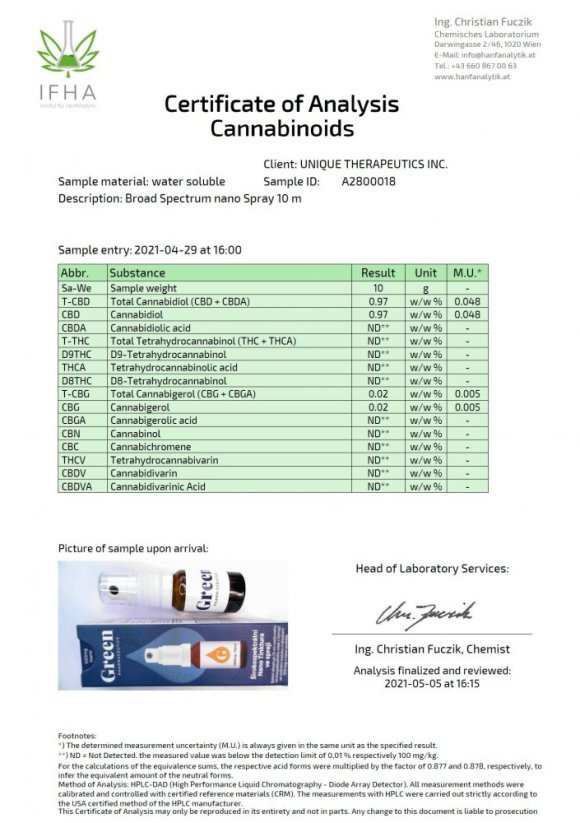 Green Pharmaceutics Geniş Spektrumlu Nano Sprey, %10, 100 mg CBD, 10 ml