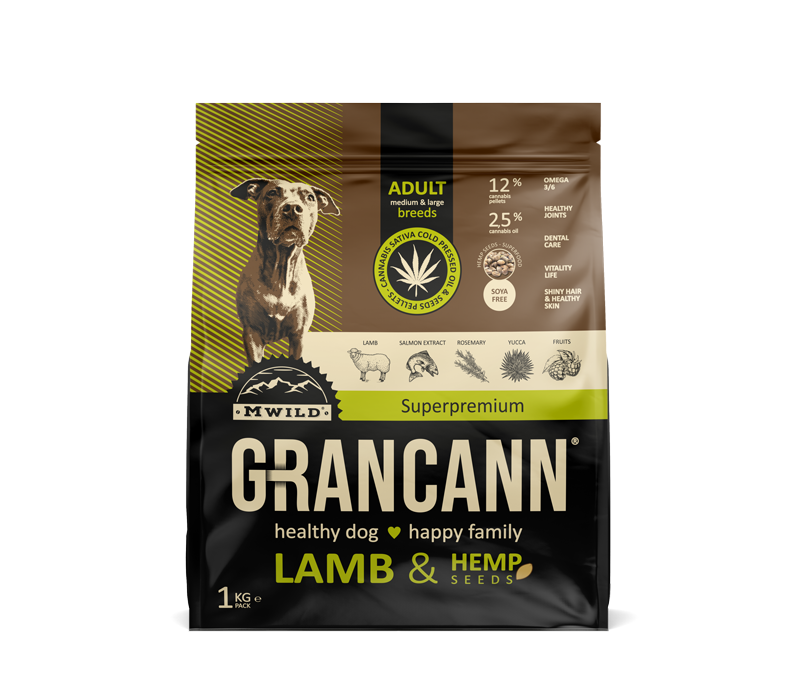 Grancann Graines d'Agneau & Chanvre - Aliment au chanvre pour races moyennes et grandes, 1kg
