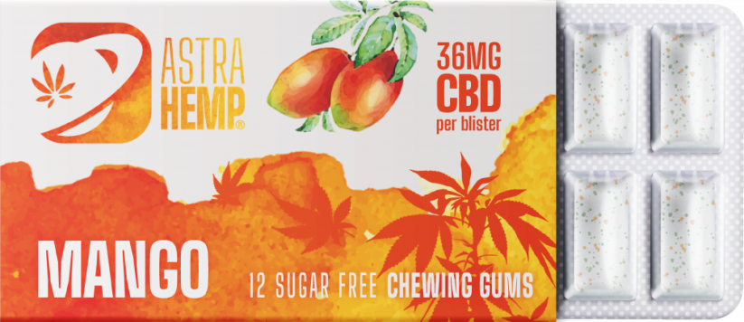 Astra Hemp Mango Chewing Gum (36 mg CBD), 24 boxes in display
