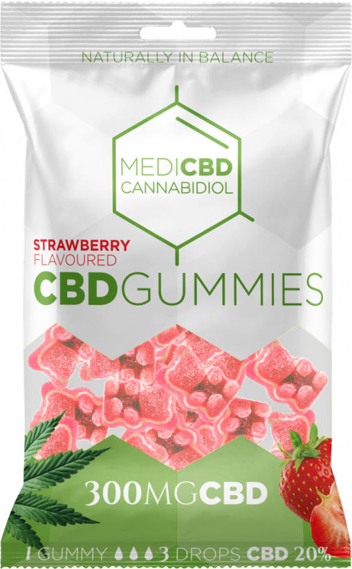 MediCBD Strawberry Flavoured CBD Gummy Bears (300 mg), 40 bags in carton
