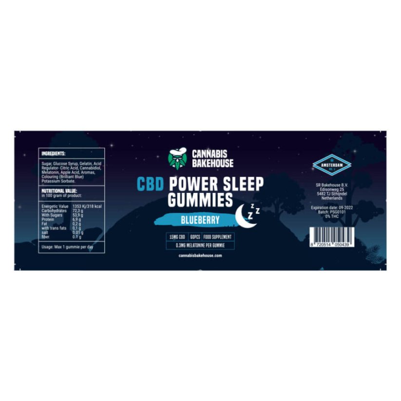 Cannabis Bakehouse CBD Gumídci + Melatonin - Síla Spánku, 900 mg (60 ks x 15 mg) CBD, 125 g