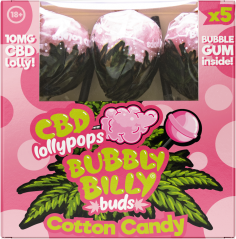 Bubbly Billy Buds CBD Lízátka Cukrová Vata se žvýkačkou uvnitř - Dárková krabička (5 lízátek)