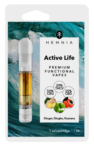 Hemnia Active Life - Cartouche, THCV 20%, CBG 50%, CBD 25%, Gingembre, gingko biloba, guarana, 1 ml