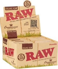 RAW Organic Hemp CONNOISSEUR KingSize Slim Unrefined Rolling Papers + TIPS - Box, 24 pcs
