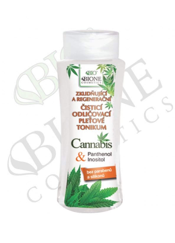 Bione Cannabis Tónico Facial Desmaquillante Calmante y Regenerador, 255 ml